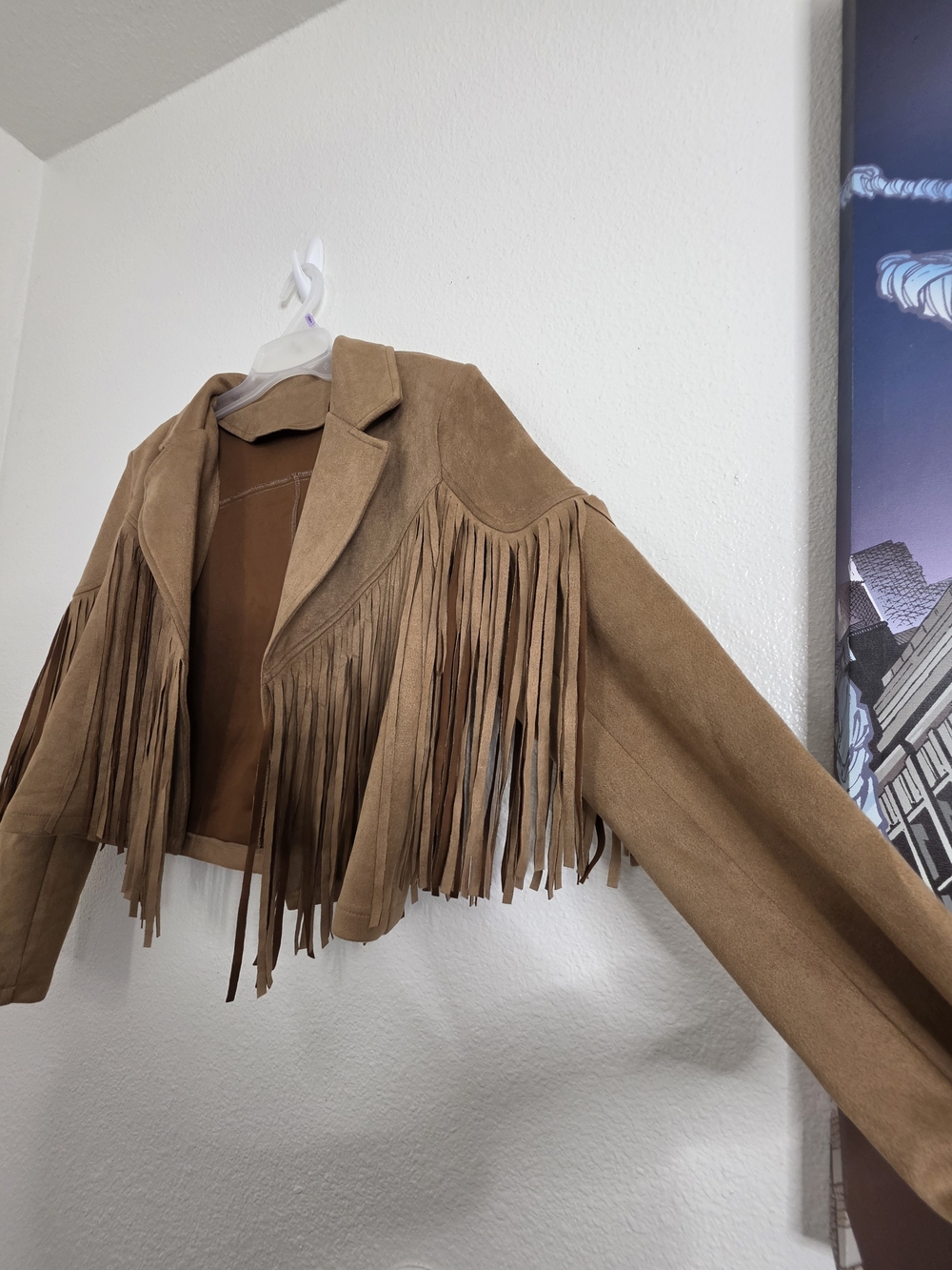 Womens Faux Suede Fringe Cropped Jacket Tan Brown Western Cowgirl Small - Picture 8 of 14